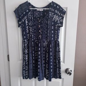 Rip Curl Surf Shack Mini Dress, Navy/White Geometric Pattern, Size Small